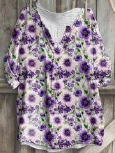 Frauen Alzheimer-Bewusstsein Lila Blume Bedrucktes Baumwoll Leinen Langarm Hemd